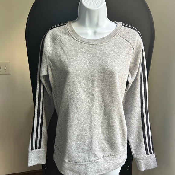 ✨3 for $18 ✨ ADIDAS Women’s Gray Crewneck Sweatshirt with Black Stripes - Picture 2 of 6